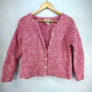 Talbots Hand Knit Chunky Pink Cotton Long Sleeve Cardigan Womens Medium